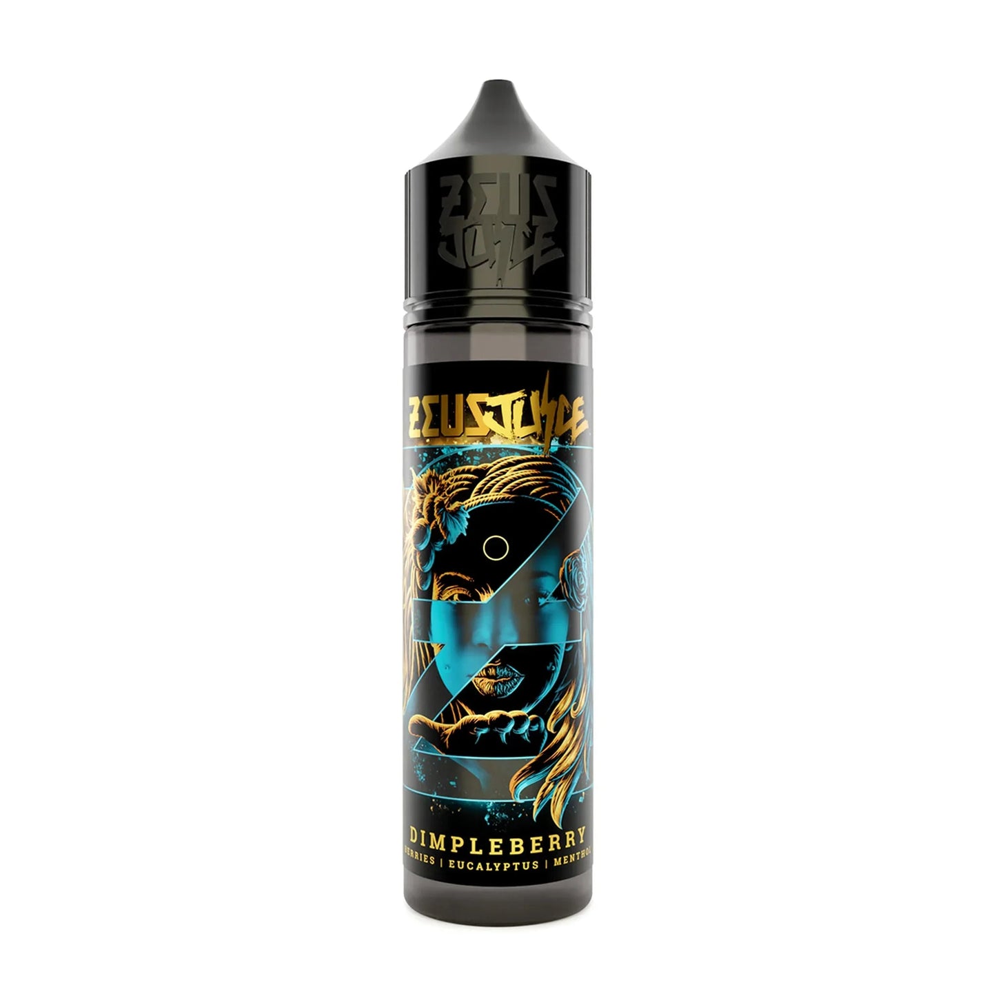 Dimpleberry 50ml vape e-liquid bottle with colorful Zeus-themed label on white background