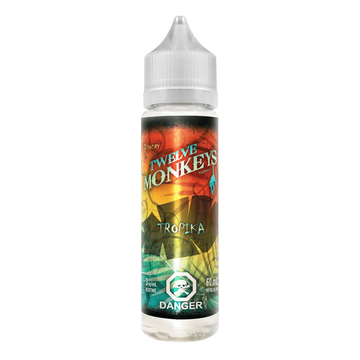 Tropika flavored 60ml vape juice bottle with colorful label and nicotine warning symbol