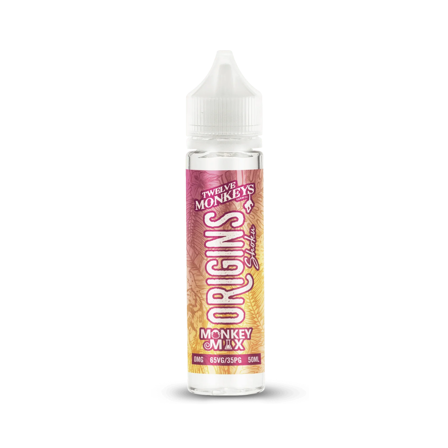 50ml vape juice bottle labeled Origins Monkey Mix with fruit-inspired design