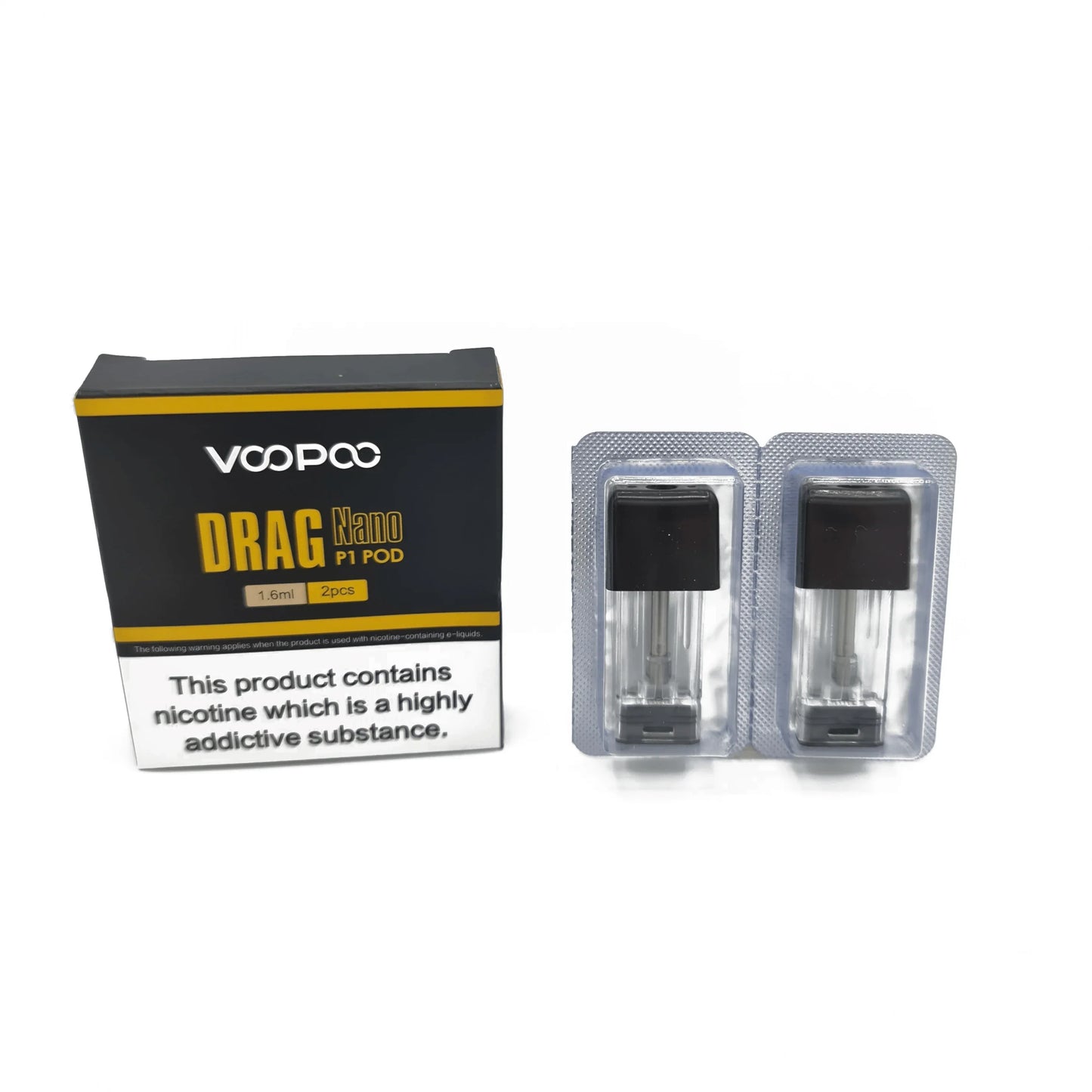 VOOPOO Drag Nano P1 replacement vape pods in packaging with two visible cartridges