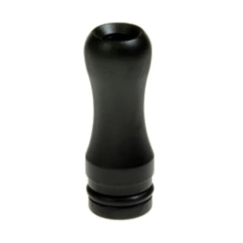 black aluminum 510 drip tip mouthpiece for vape device on white background