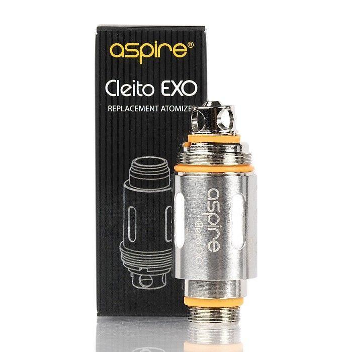 Aspire Cleito EXO replacement atomizer coil with box, silver and orange accents, vape accessory.