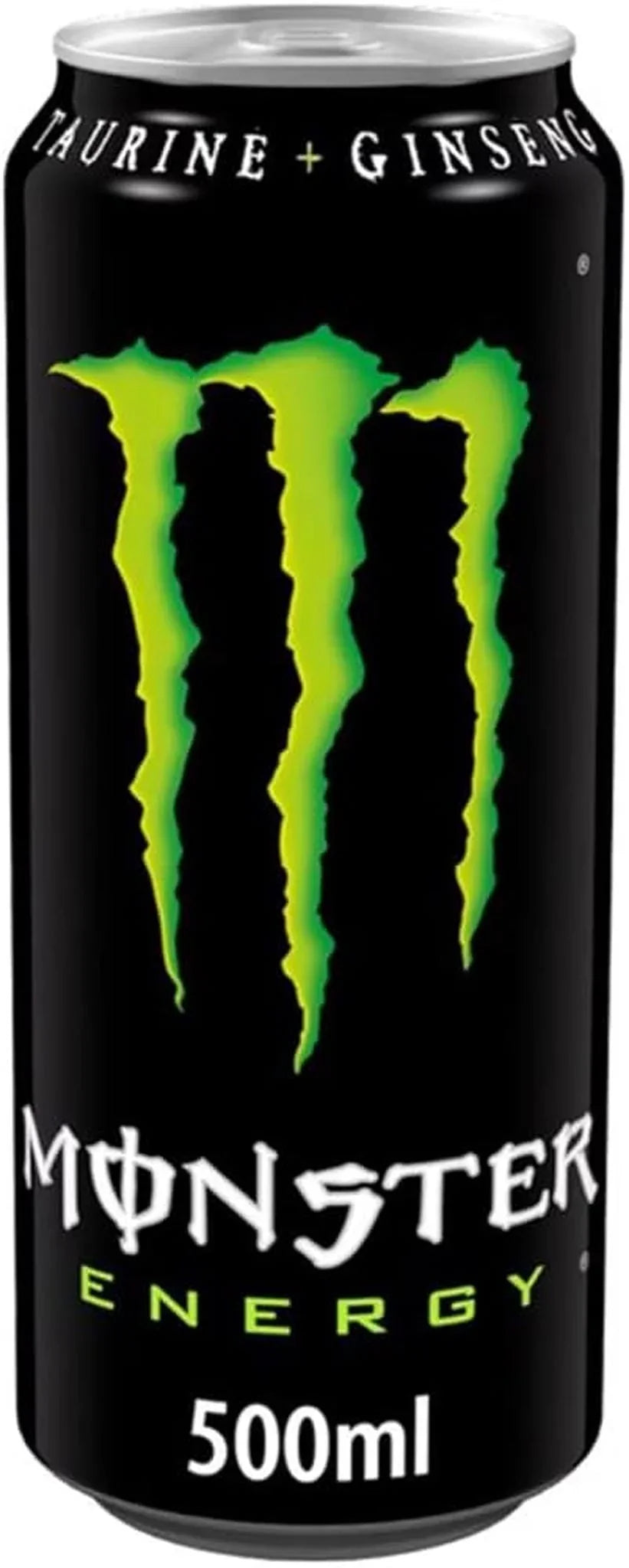 500ml black can of energy drink with green claw logo and taurine, ginseng label