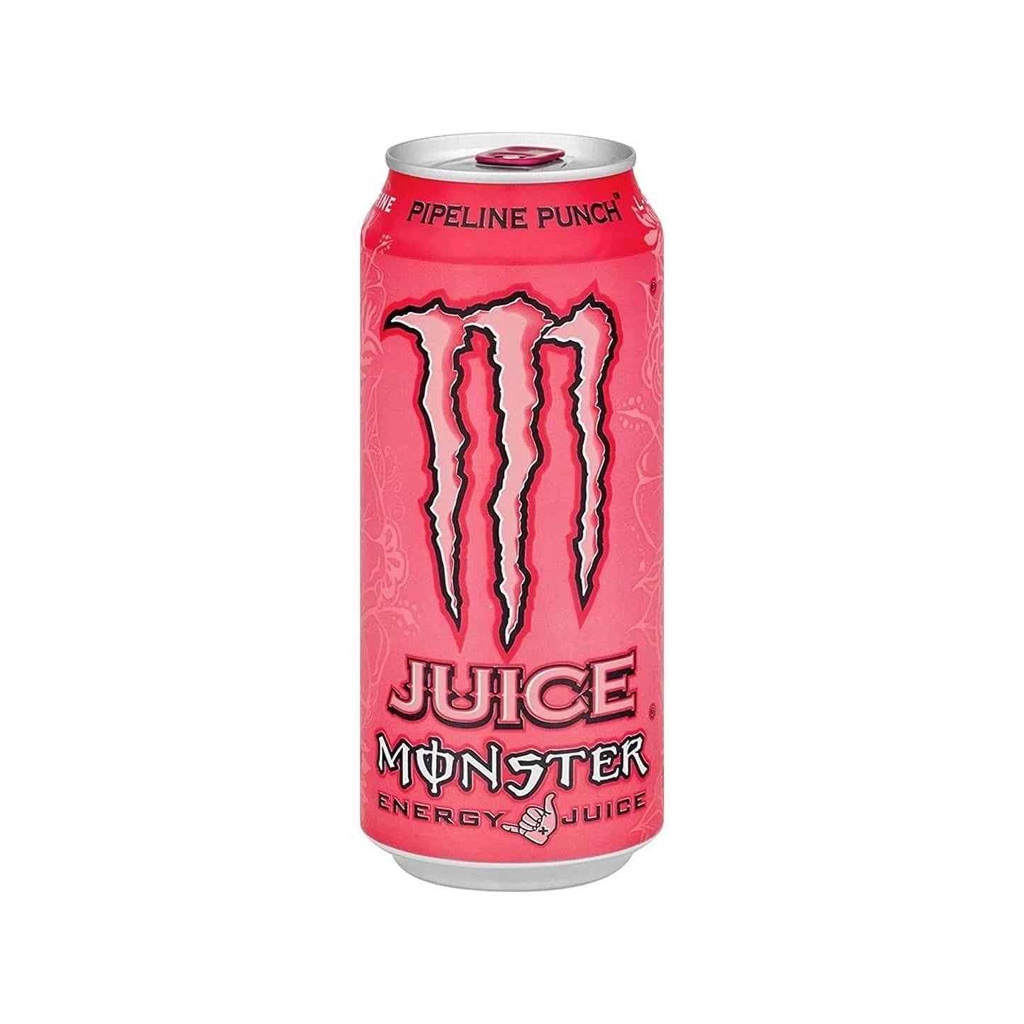 Pink Monster Energy Juice Pipeline Punch drink can on white background