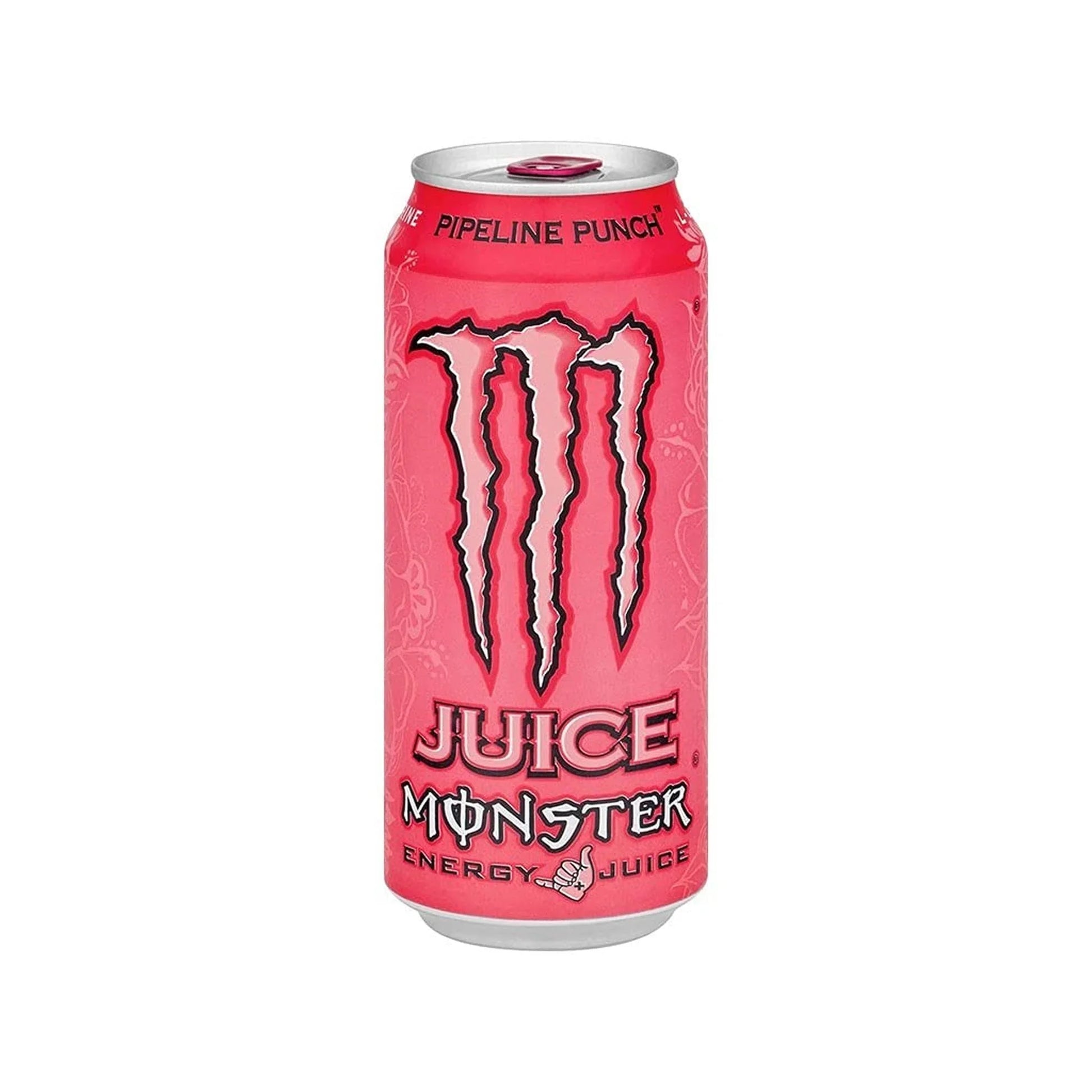 Pink Monster Energy Juice Pipeline Punch drink can on white background