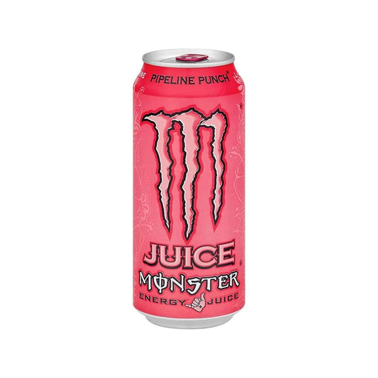Pink Monster Energy Juice Pipeline Punch drink can on white background