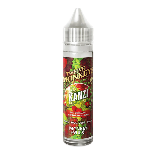 60mL vape juice bottle labeled Kanzi with watermelon, strawberry and kiwi flavor
