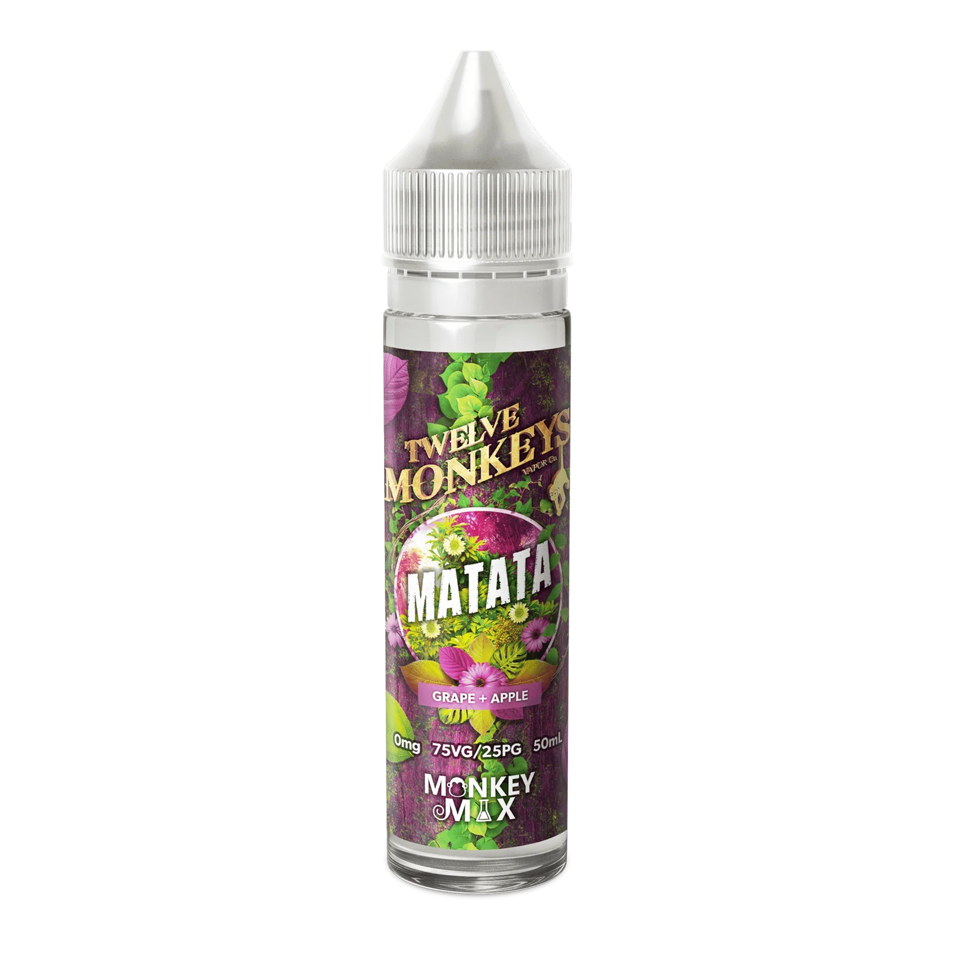60ml Matata vape juice bottle with grape apple flavor and colorful label on white background
