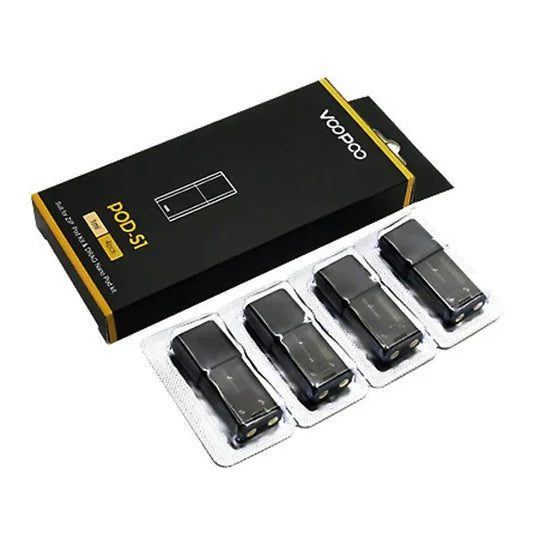 Voopoo S1 replacement pod cartridges for vape kits, four pods in blister packs next to box