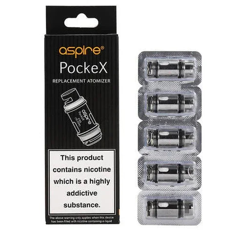 Aspire PockeX replacement atomizer coils in blister pack with product box