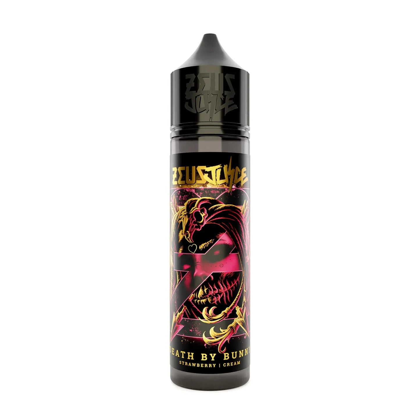 50ml vape juice bottle with bold graphic label, Death by Bunny strawberry cream flavor