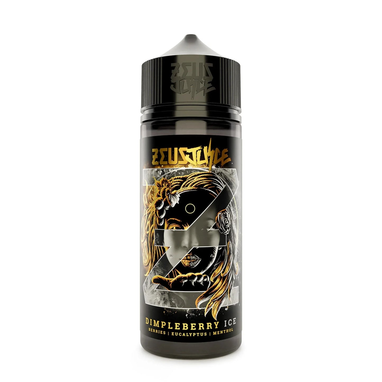 Dimpleberry Ice 100ml e-liquid bottle with artistic label showing berries, eucalyptus, menthol