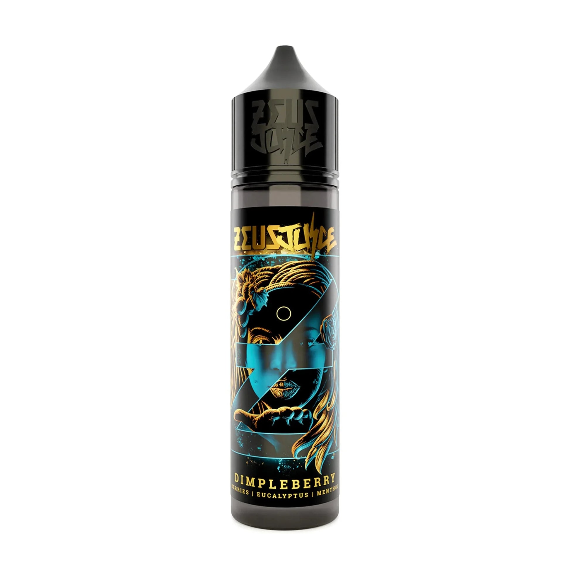 Dimpleberry 50ml vape e-liquid bottle with colorful Zeus-themed label on white background